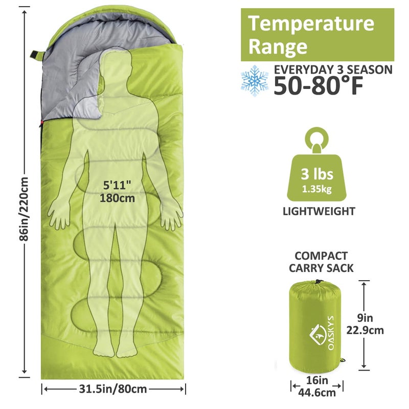 oaskys Camping Sleeping Bag - 3 Season Warm & Cool Weather - Summer Spring Fall Lightweight Waterproof for Adults Kids - Camping Gear Equipment, Traveling, and Outdoors - Image 2